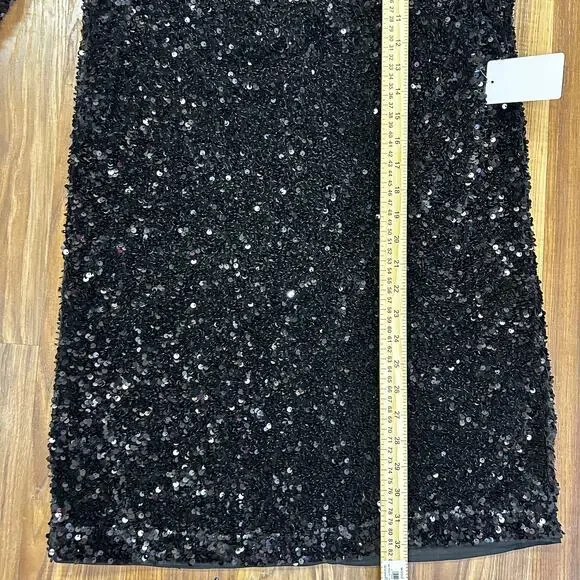 Black Sequin Long Sleeve Mini Dress XS Party Holiday NYE Cocktail Coquette - Picture 10 of 11